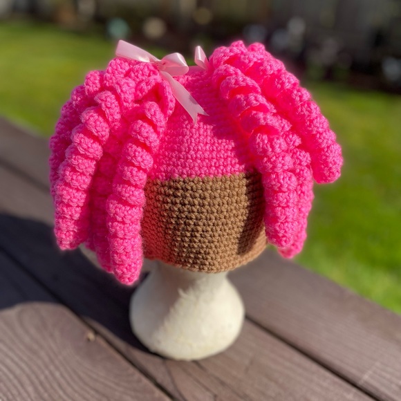 Lalaloopsy Handmade Crochet Knitted  Beanie Hat Pigtails Button Eyes - Picture 6 of 10